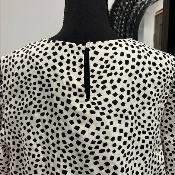 NWT Alfani Women's Coral Tides Shirt Linen Blend White Black Large - Picture 4 of 9